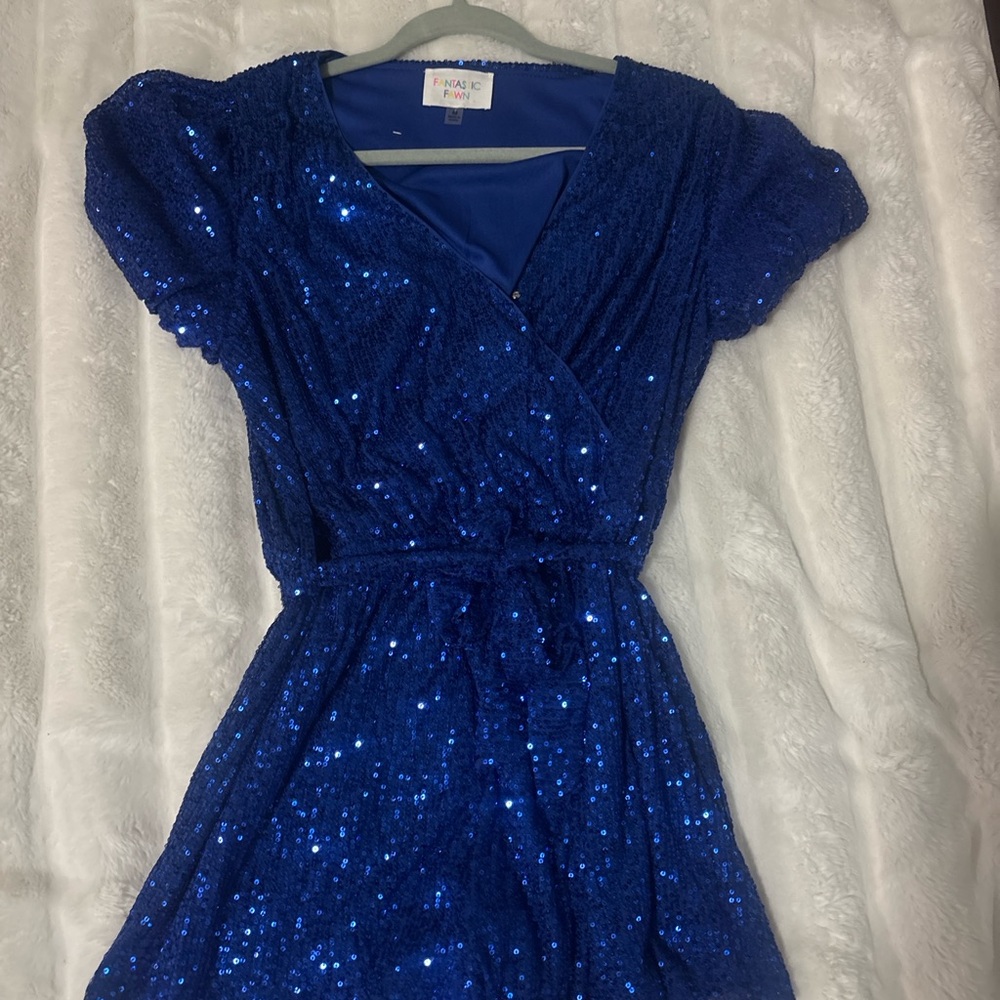 Blue Sequin Wrap Dress